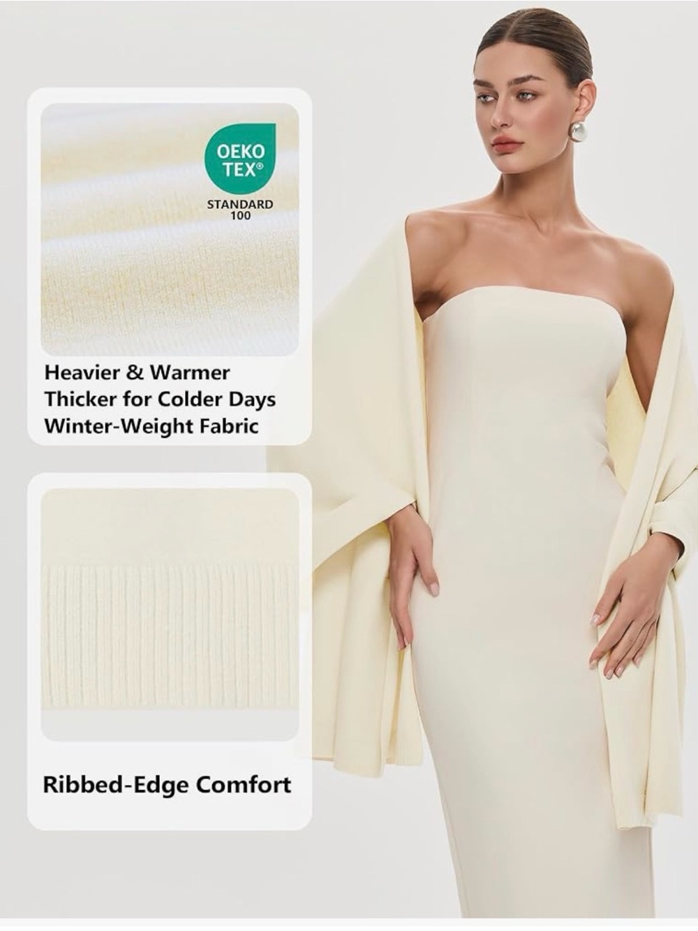 Puli Off-Shoulder Ivory Draped Wrap Shrug
